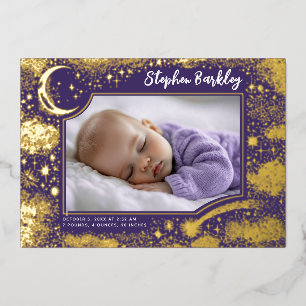 Niedlich Stars Moon Celestial Neugeborenes Foto Ge Folieneinladung