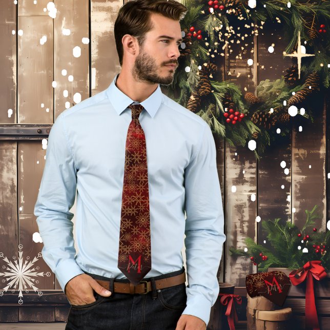 Niedlich Start Muster Monogram Red Gold Weihnachts Krawatte (Elegant Pattern Monogram Red Gold Neck Tie)