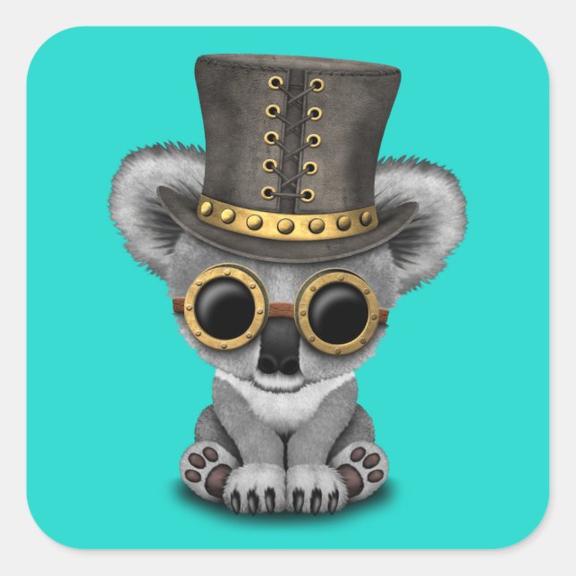 Niedlich Steampunk Baby Koala Bear Quadratischer Aufkleber (Vorderseite)