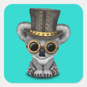 Niedlich Steampunk Baby Koala Bear Quadratischer Aufkleber