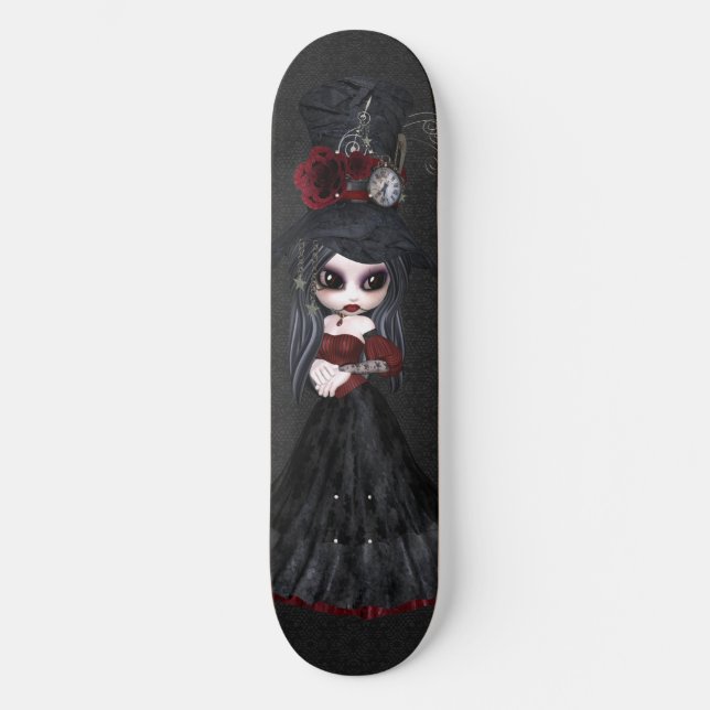 Niedlich Steampunk Goth Girl Black Skateboard (Vorderseite)