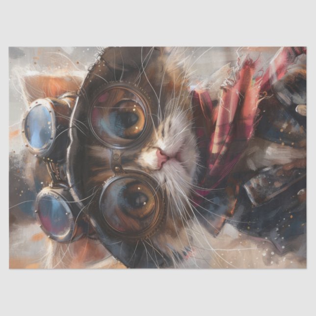 Niedlich Steampunk Kitten mit Brillen Decoupage Seidenpapier (Vorderseite)