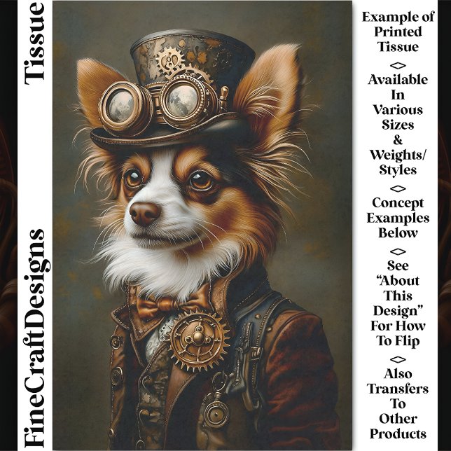 Niedlich Steampunk Papillon Dog Portrait CQ1 Decou Seidenpapier (Von Creator hochgeladen)