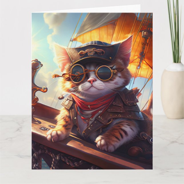 Niedlich Steampunk Pirate Cat Karte (Vorderseite)