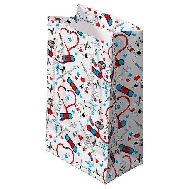 Niedlich Stethoscope Nurse | Doctor EKG Pattern Kleine Geschenktüte (Vorderseite Schrägansicht)