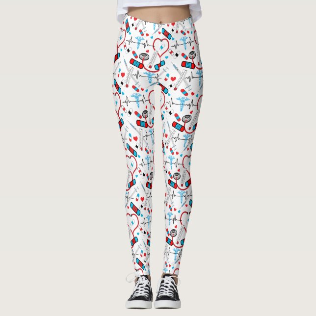 Niedlich Stethoscope Nurse | Doctor EKG Pattern Leggings (Vorderseite)