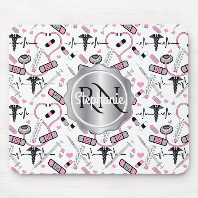 Niedlich Stethoscope Nurse | Doctor EKG Pattern Na Mousepad (Vorne)