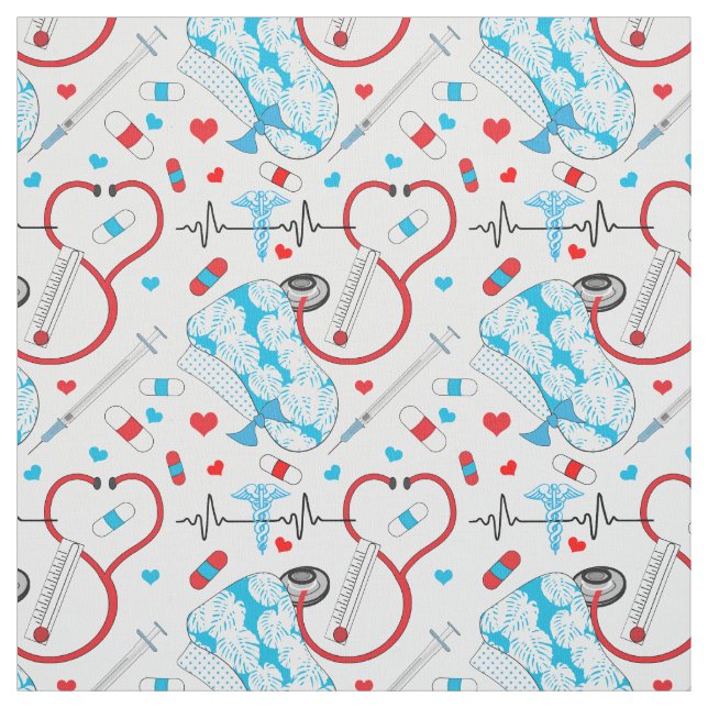 Niedlich Stethoscope Nurse | Doctor EKG Pattern Stoff (Muster)