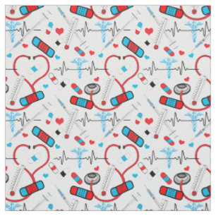 Niedlich Stethoscope Nurse Doctor EKG Pattern Stoff