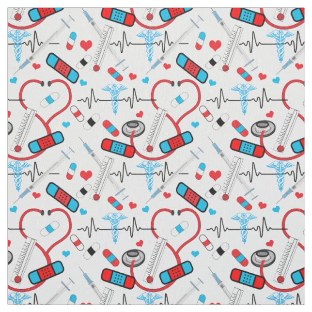 Niedlich Stethoscope Nurse | Doctor EKG Pattern Stoff (Muster)