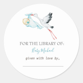 Niedlich Stork Baby Ankündigung Postkarte Runder Aufkleber