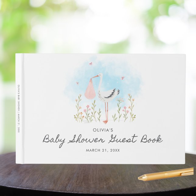 Niedlich Stork Baby Girl Showere Gästebuch (Von Creator hochgeladen)