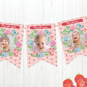 Niedlich Strawberry Berry Erster 1. Geburtstag 12 Wimpelkette