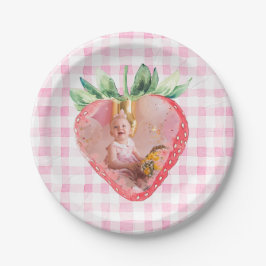 Niedlich Strawberry Berry Foto Pink Gingham Brithd Pappteller