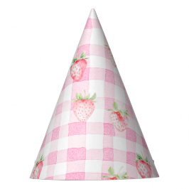 Niedlich Strawberry Berry Pink Gingham Brithday Partyhütchen