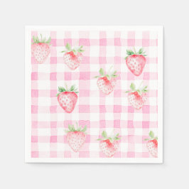 Niedlich Strawberry Berry Pink Gingham Brithday Serviette