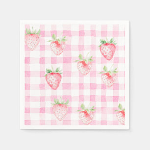 Niedlich Strawberry Berry Pink Gingham Brithday Serviette