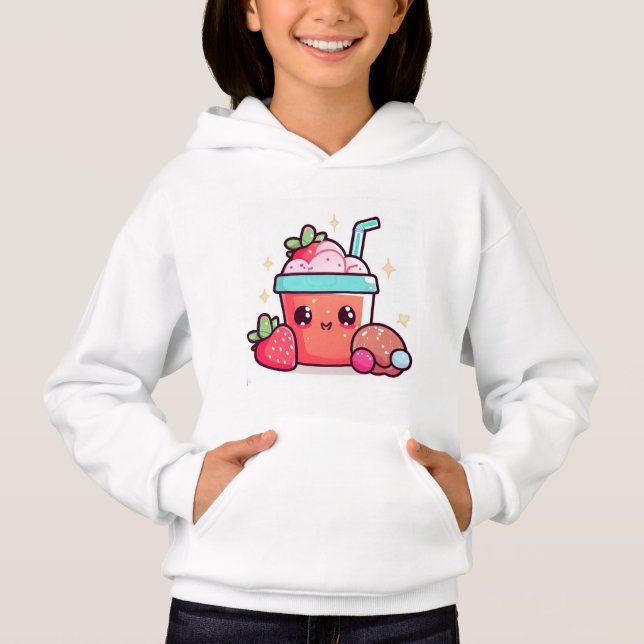 Niedlich Strawberry Boba Kawaii Hoodie (Vorderseite)