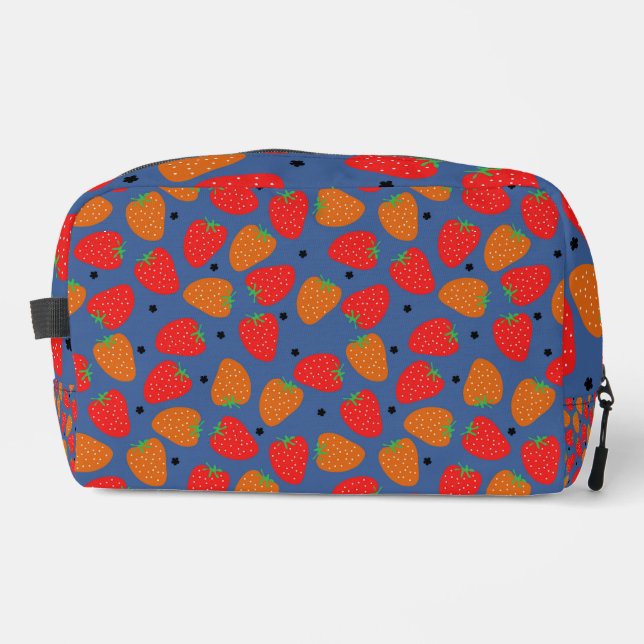 Niedlich Strawberry Floral Red Orange Blue Waschbeutel (Vorderseite)