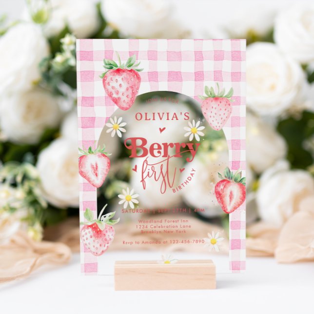 Niedlich Strawberry Fruit Daisy Berry Erster Gebur Acryleinladungen (Von Creator hochgeladen)