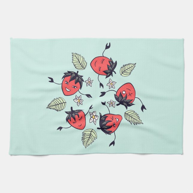 Niedlich Strawberry Kawaii Frucht Geschirrtuch (Horizontal)