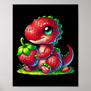 Niedlich Strawberry Summer Frucht Lover Dinosaur T Poster