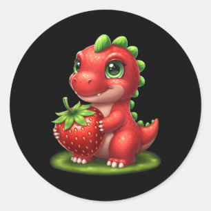 Niedlich Strawberry Summer Frucht Lover Dinosaur T Runder Aufkleber