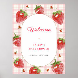 Niedlich Strawberry Sweet Gingham Welcome Baby Dus Poster