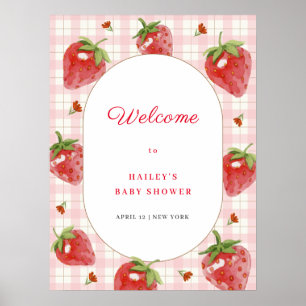Niedlich Strawberry Sweet Gingham Welcome Baby Dus Poster