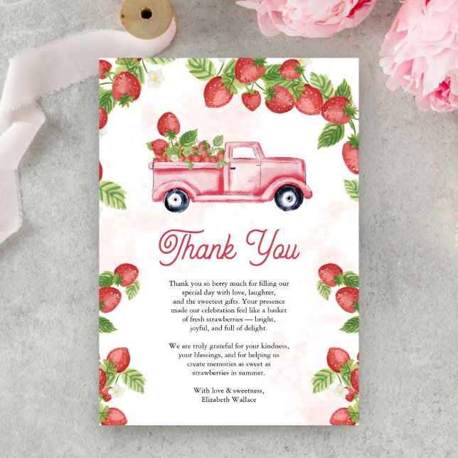 Niedlich Strawberry Truck Berry Sweet Baby Dusche Dankeskarte (Von Creator hochgeladen)