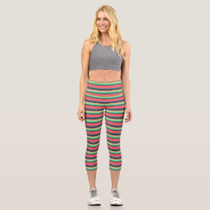 Niedlich Streifen Vintage Farben Capri Leggings