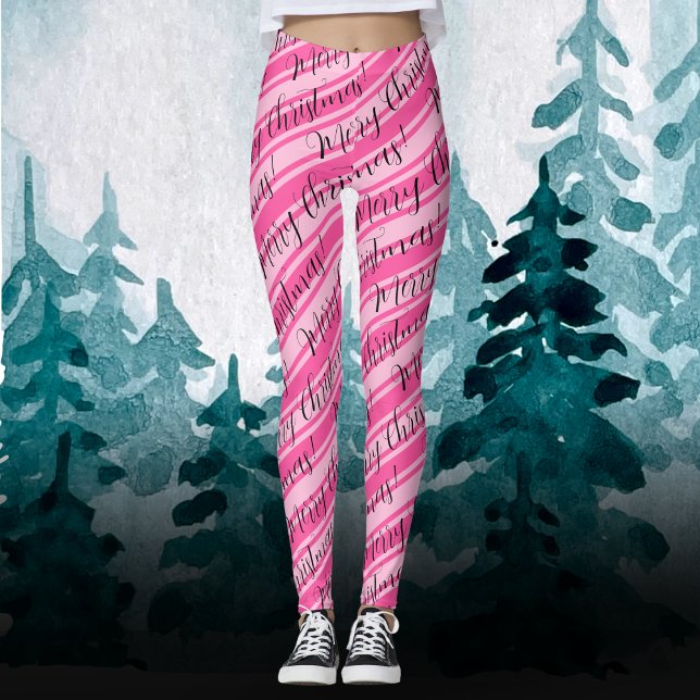 Niedlich Stripe Candy Cane Pink Frohe Weihnachten Leggings (Von Creator hochgeladen)