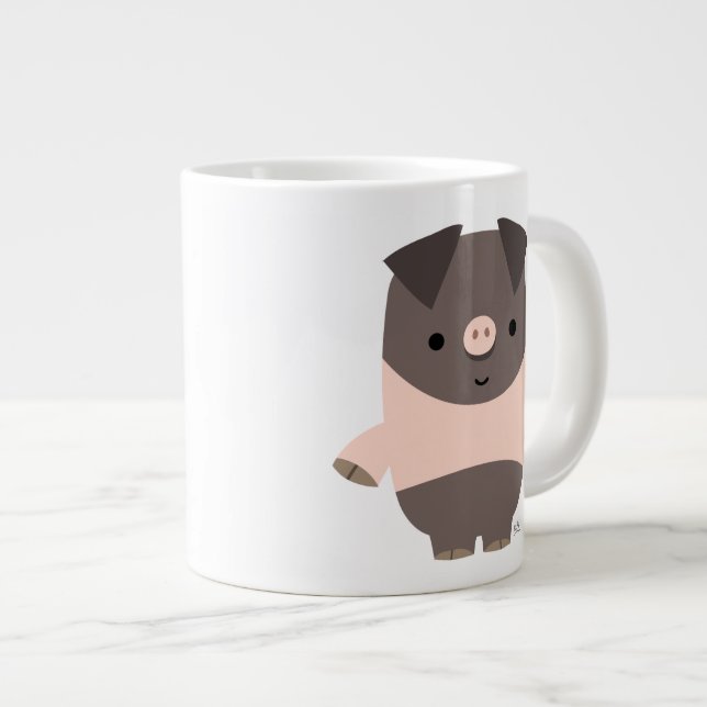 Niedlich Strong Cartoon Pig Jumbo Tasse (Vorderseite Rechts)