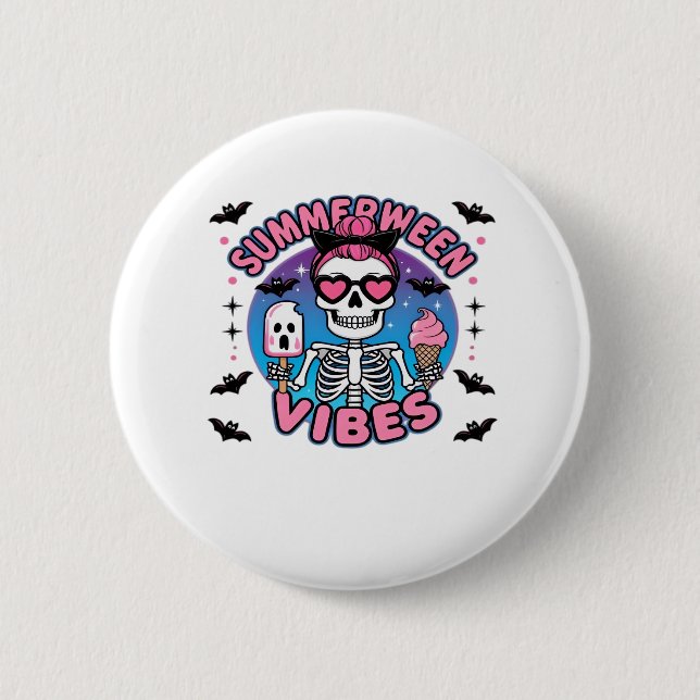 Niedlich Summerween Vibes Skeleton IceCream Summer Button (Vorderseite)