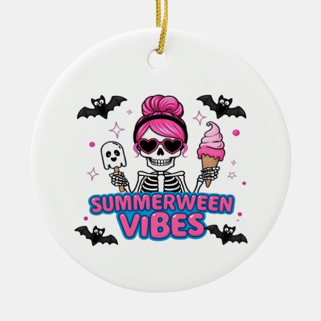 Niedlich Summerween Vibes Skeleton IceCream Summer Keramik Ornament (Vorne)