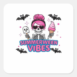 Niedlich Summerween Vibes Skeleton IceCream Summer Quadratischer Aufkleber