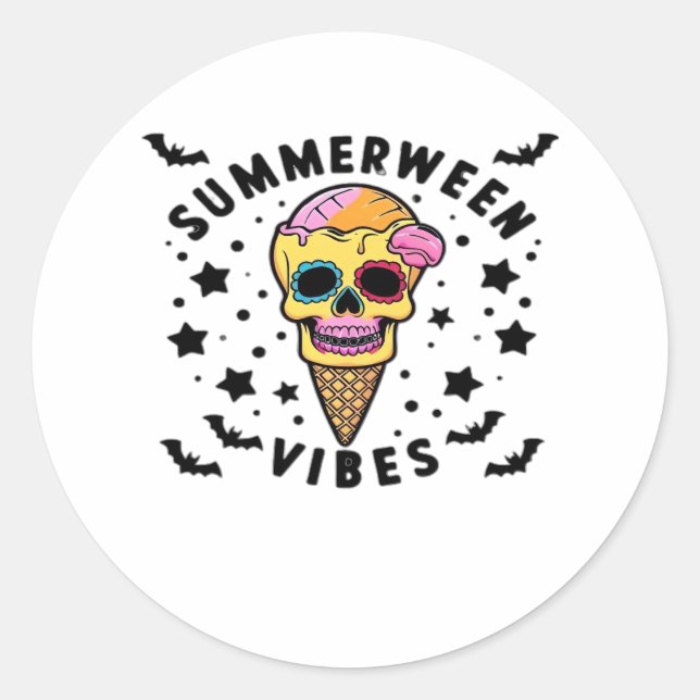 Niedlich Summerween Vibes Skeleton IceCream Summer Runder Aufkleber (Vorderseite)