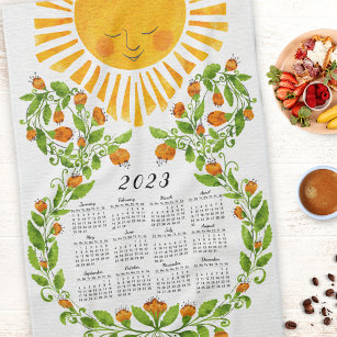 Niedlich Sun Floral 2023 Kalender Geschirrtuch