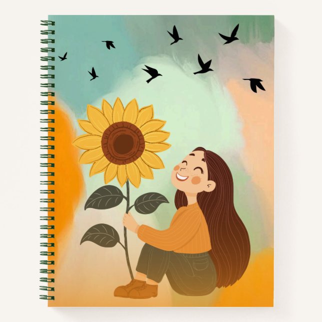 Niedlich Sunflower Girl Notebook - Ästhetisches Jo Notizbuch (Vorderseite)