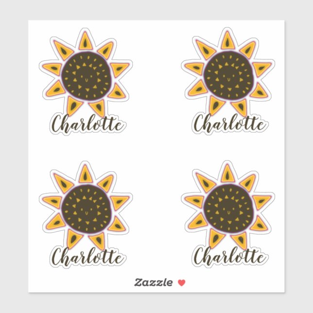 Niedlich Sunflower Modern Script Name Sticker (Blatt)