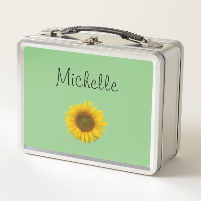 Niedlich Sunflower Monogram Green Metall Brotdose (Vorderseite)
