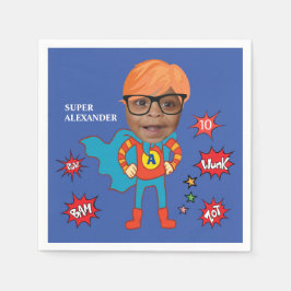 Niedlich Superheld 💥 buntes GeburtstagsFoto Serviette
