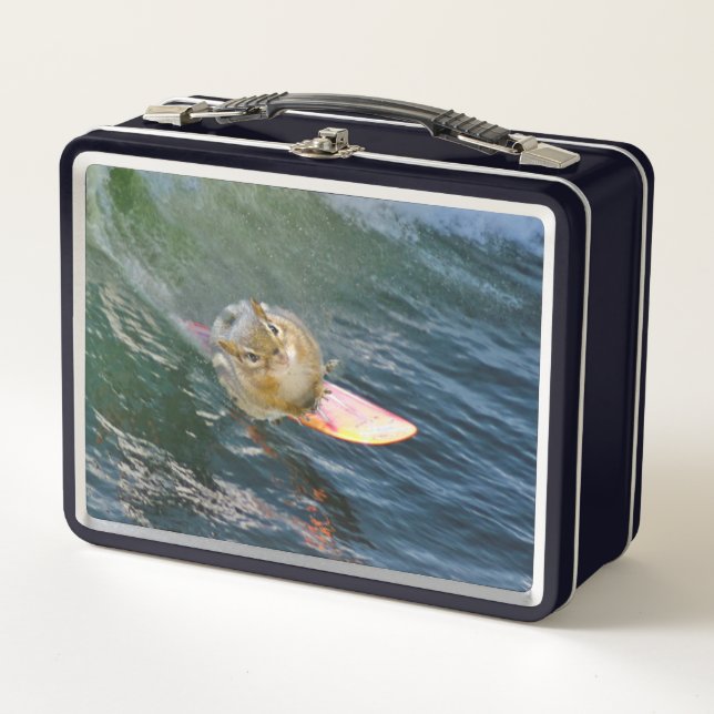 Niedlich Surfen Chipmunk Metall Brotdose (Vorderseite)
