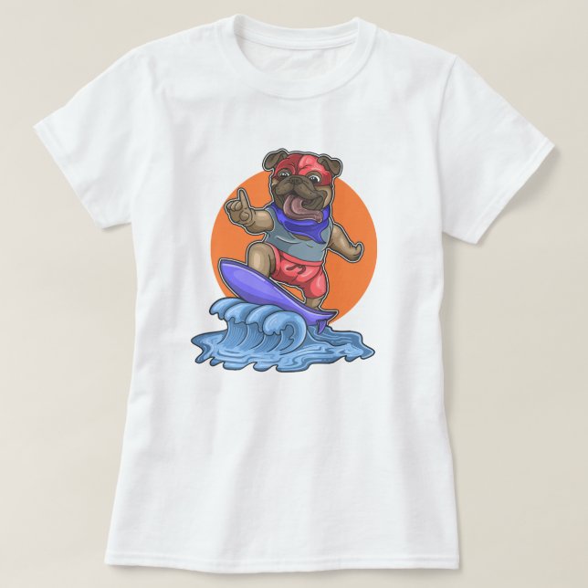 Niedlich Surfing Mops T - Shirt (Design vorne)