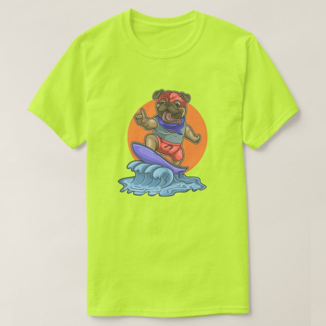 Niedlich Surfing Mops T - Shirt (Design vorne)