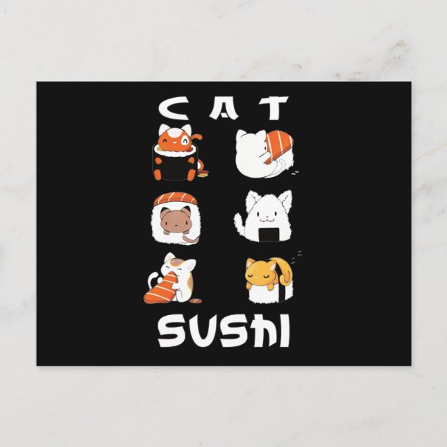 Niedlich Sushi Cat Japanisches Essen Postkarte (Vorderseite)