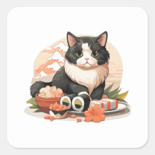 Niedlich Sushi Cat Quadratischer Aufkleber
