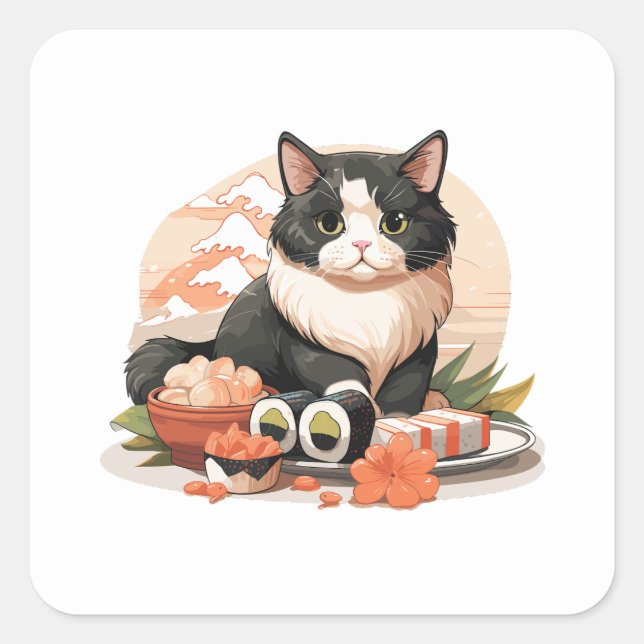 Niedlich Sushi Cat Quadratischer Aufkleber (Vorderseite)
