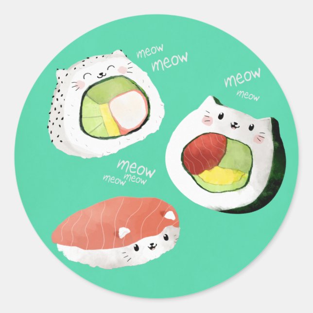 Niedlich Sushi Cat Runder Aufkleber (Vorderseite)