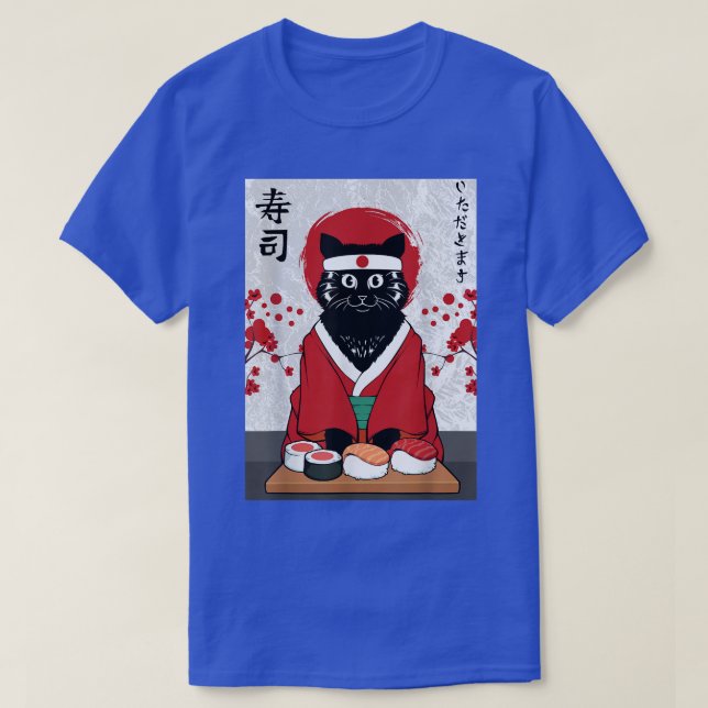 Niedlich Sushi Master Cat Samurai Kitty Japan T-Shirt (Design vorne)